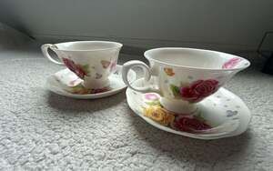 Gracie China by Coastline Imports Rose and Butterfly Floral Bone China Teacup an